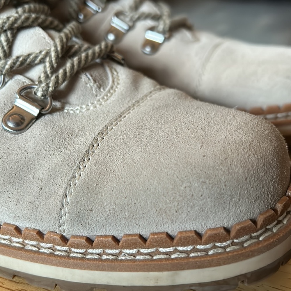 Sam Edelman Bowen Gray Suede Lace Up Faux Fur Trim Lug Sole Ankle Boots - 7 - Picture 7 of 11